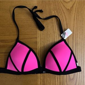 NWT Victorias Secret Triangle HOT PINK with BLACK Accents Bikini Top LARGE